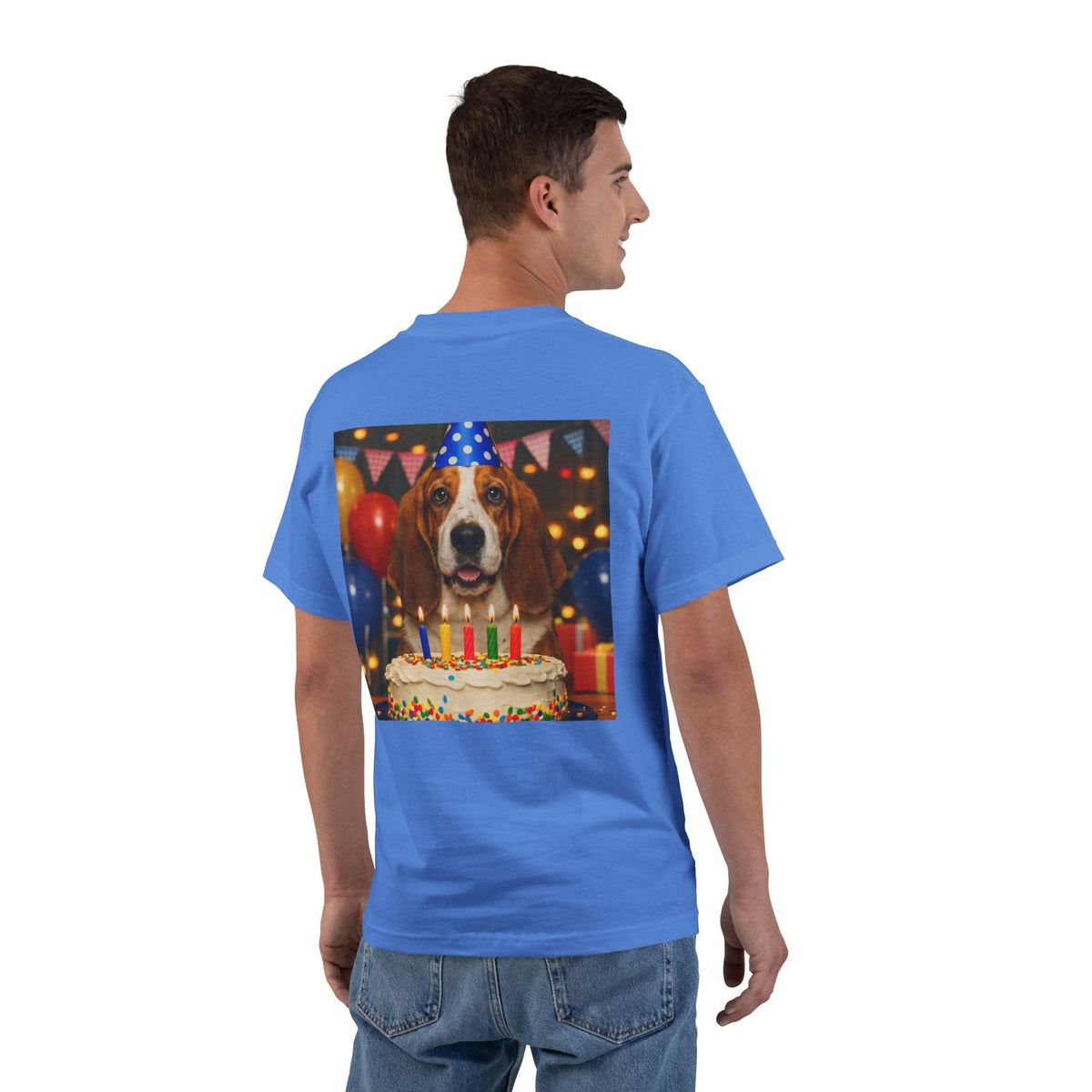 Birthday Buddy Basset Men's Short-Sleeve Crewneck Tee