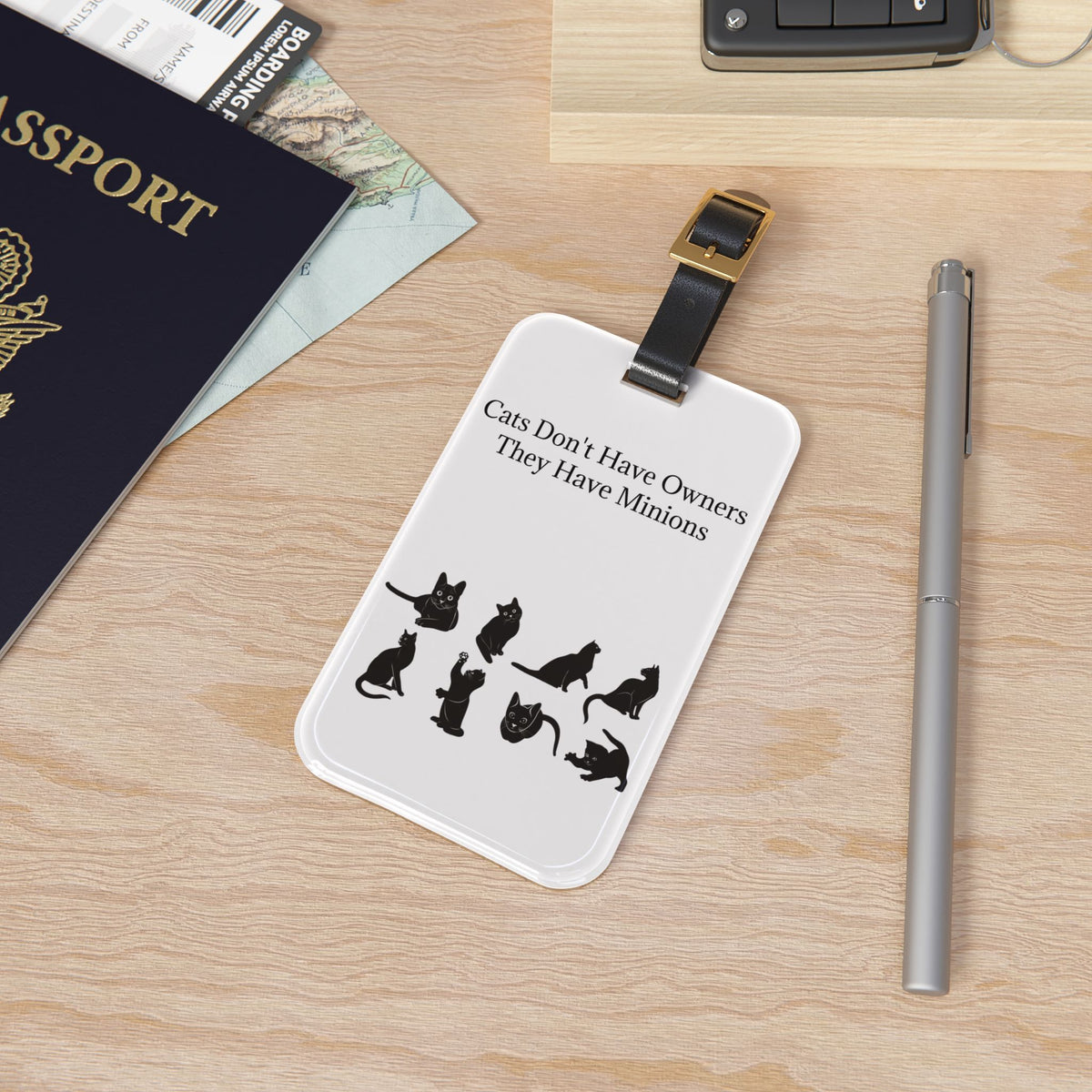 Cat Minions Leather Strap Luggage Tag