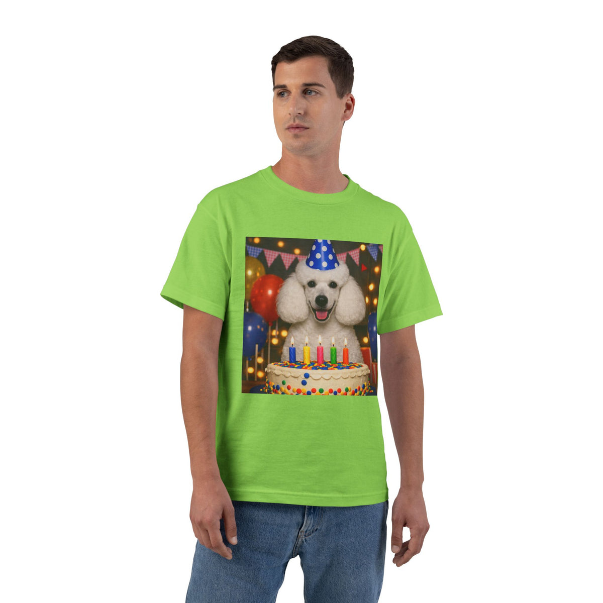 Birthday Buddy Poodle Men's Short-Sleeve Crewneck Tee