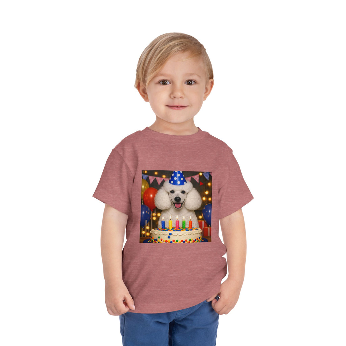 Birthday Buddy Poodle Toddler Unisex Short Sleeve Crewneck Tee
