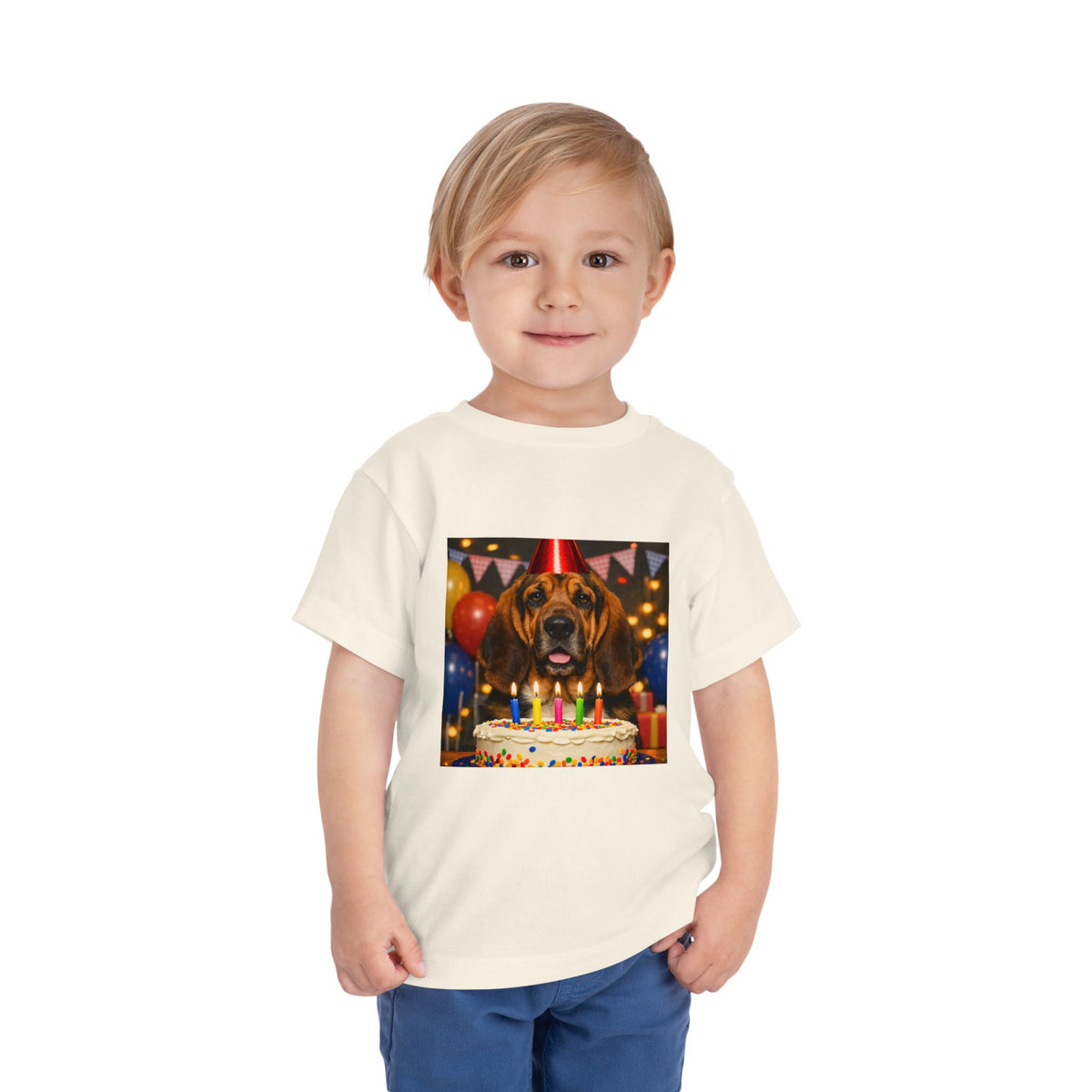 Birthday Buddy Bloodhound Toddler Unisex Short Sleeve Crewneck Tee