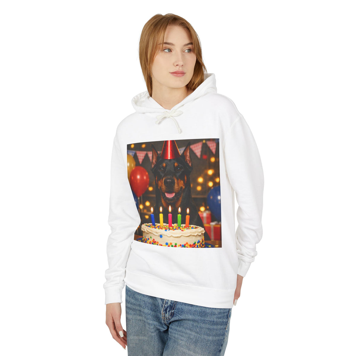 Birthday Buddy Doberman Unisex Lightweight Hoodie