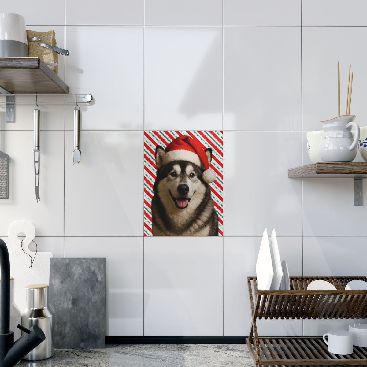 Santa Paws Malamute Ceramic Photo Tile