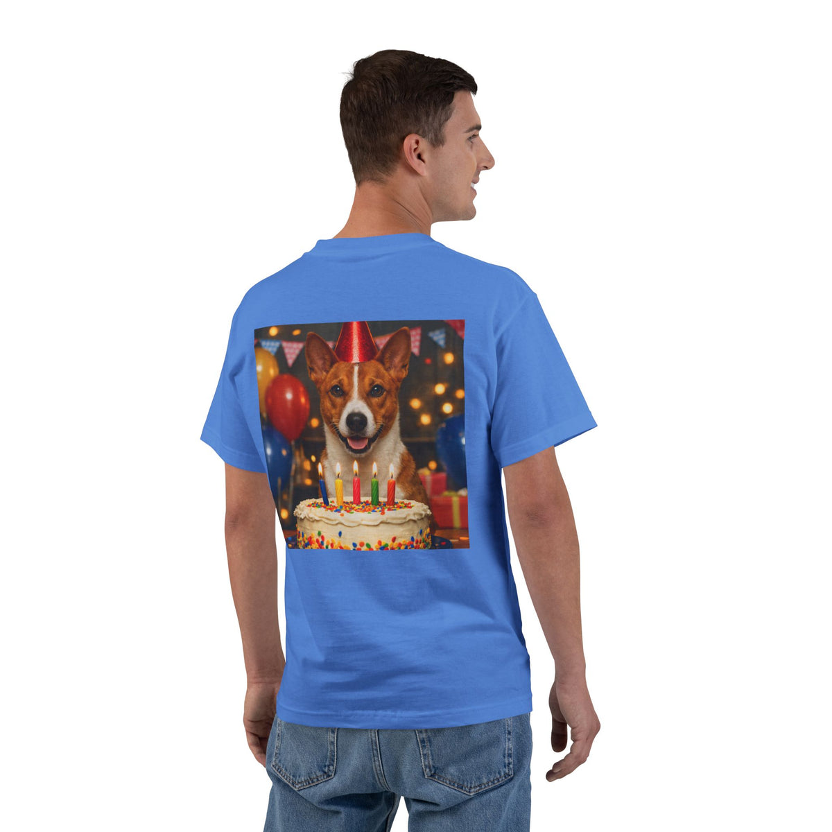 Birthday Buddy Basenji Men's Short-Sleeve Crewneck Tee