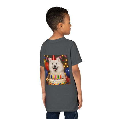 Birthday Buddy Samoyed Youth Unisex Short Sleeve Crewneck Tee