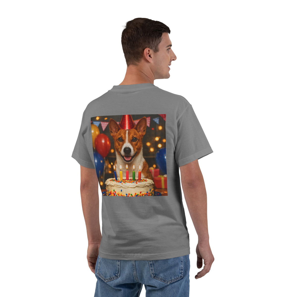 Birthday Buddy Basenji Men's Short-Sleeve Crewneck Tee