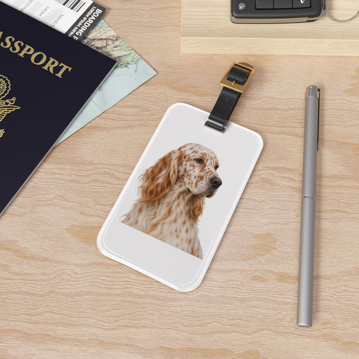 English Setter Head Leather Strap Luggage Tag