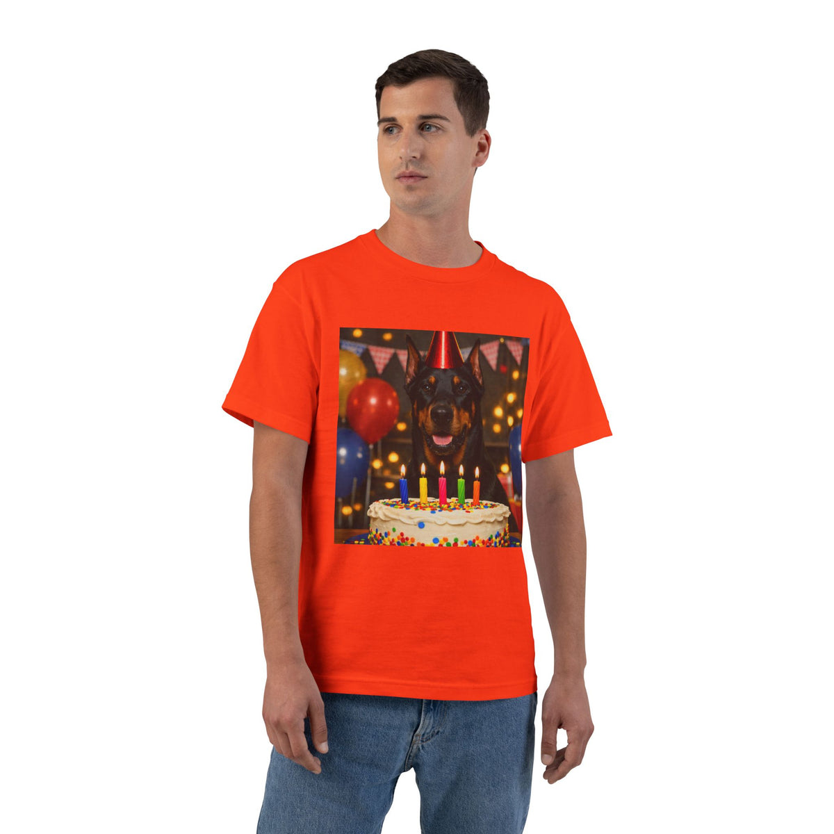 Birthday Buddy Doberman Men's Short-Sleeve Crewneck Tee