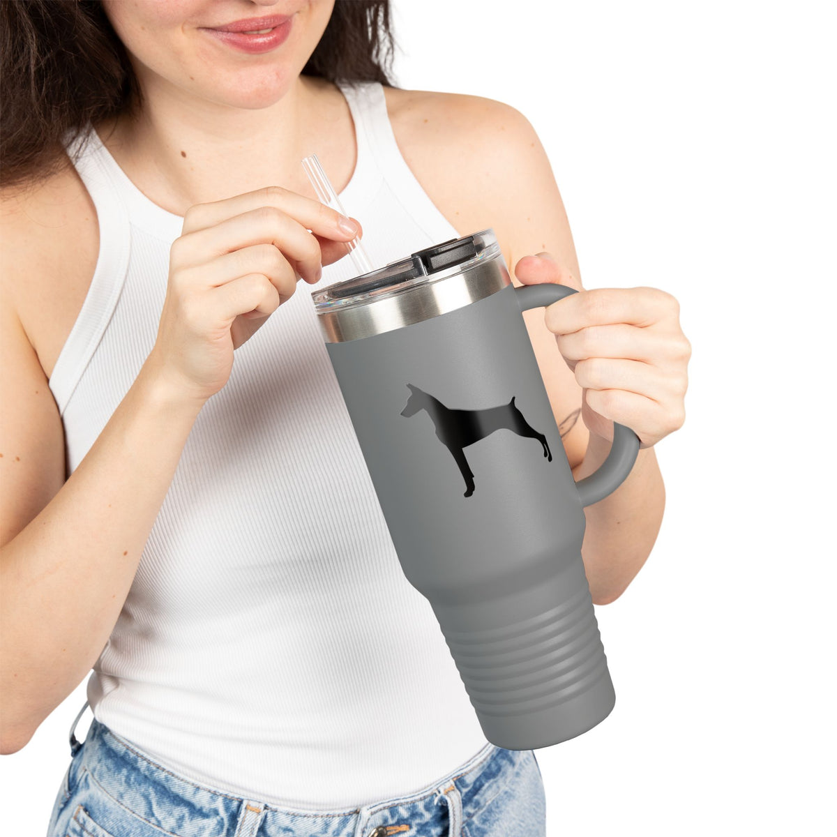 Doberman Silhouette Insulated Travel Mug