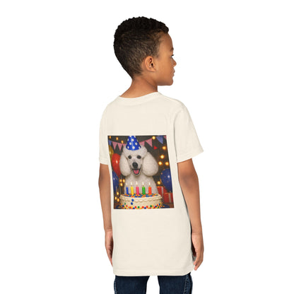 Birthday Buddy Poodle Youth Unisex Short Sleeve Crewneck Tee