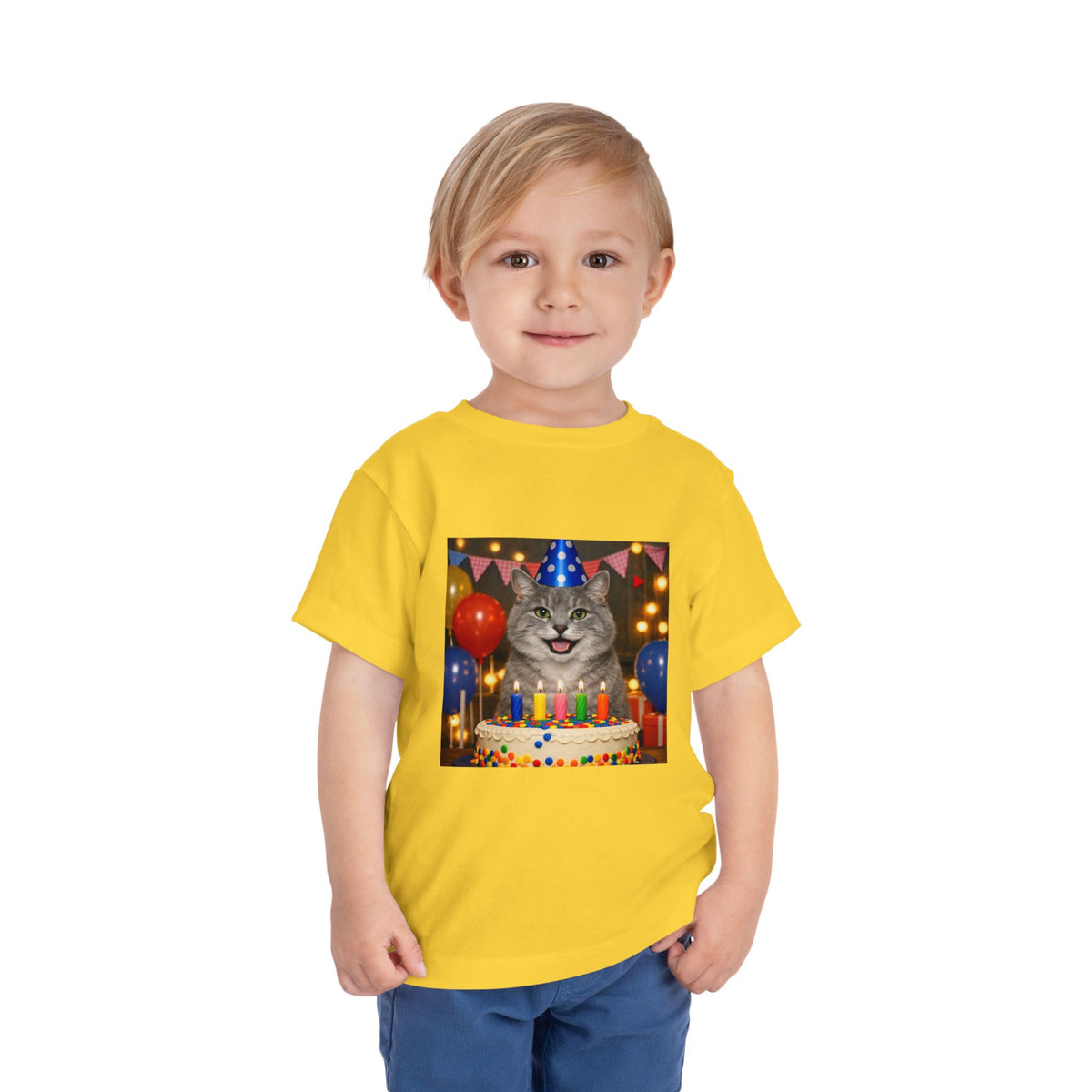 Birthday Buddy Cat Toddler Unisex Short Sleeve Crewneck Tee