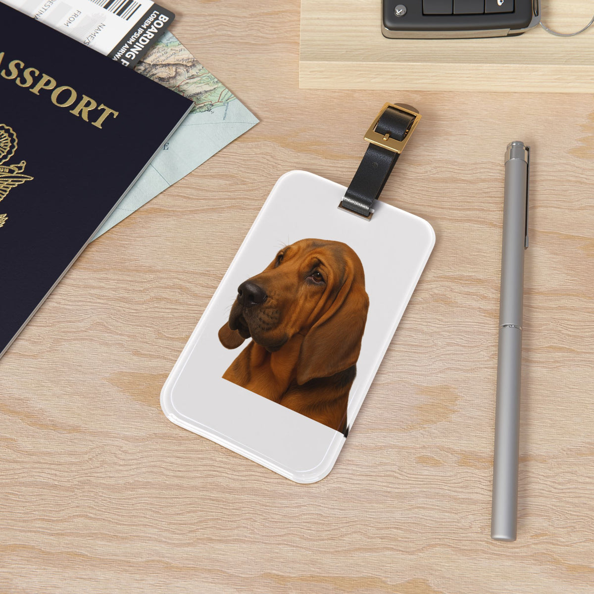 Bloodhound Head Leather Strap Luggage Tag