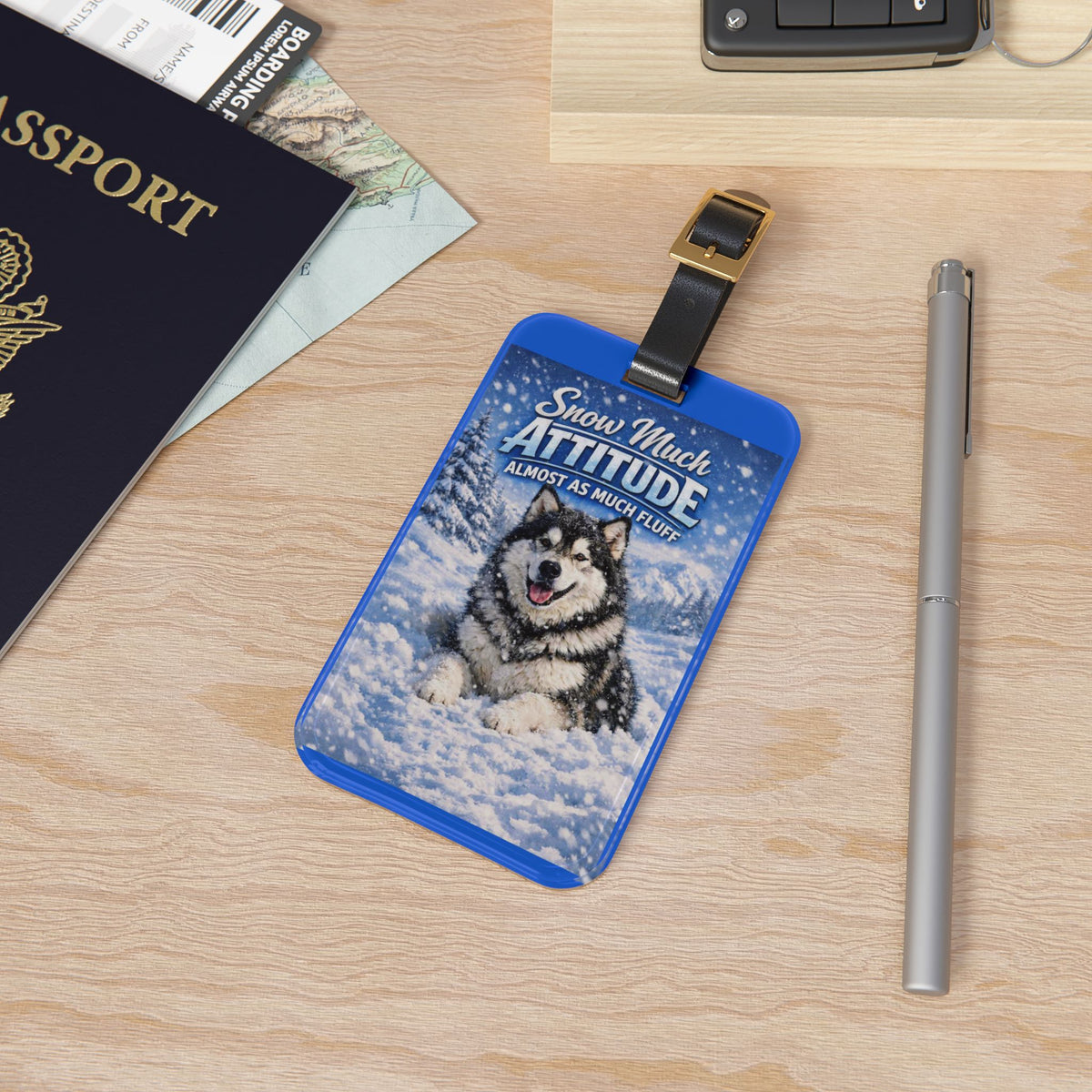 Snow Much Attitude Leather Strap Luggage Tag