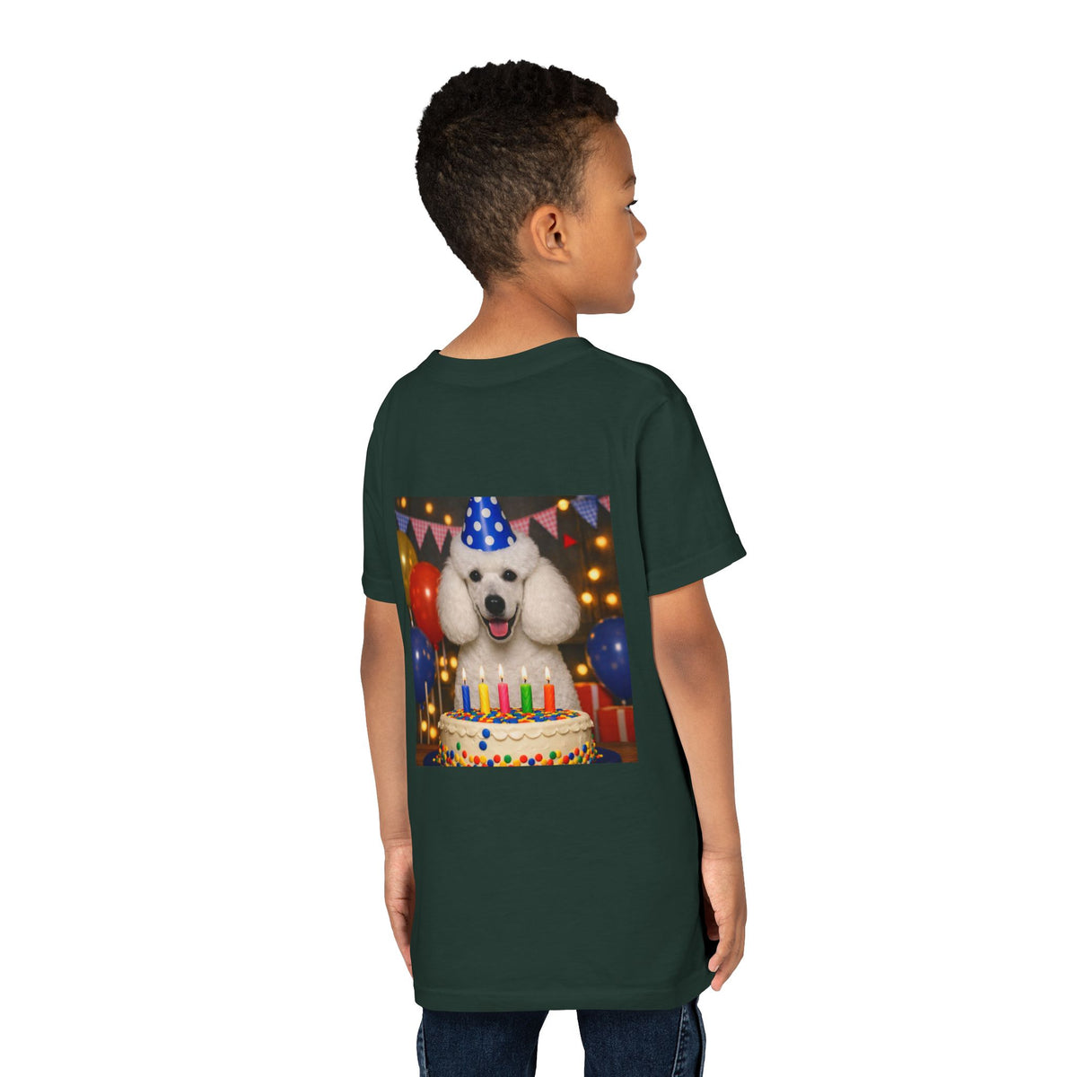 Birthday Buddy Poodle Youth Unisex Short Sleeve Crewneck Tee