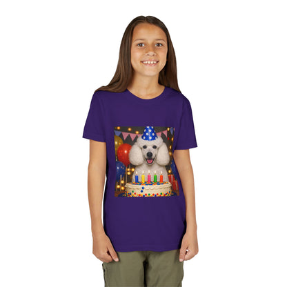 Birthday Buddy Poodle Youth Unisex Short Sleeve Crewneck Tee