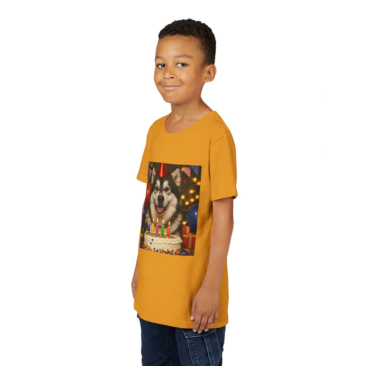 Birthday Buddy Malamute Youth Unisex Short Sleeve Crewneck Tee