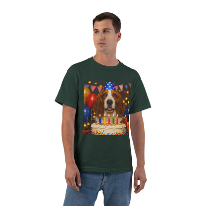Birthday Buddy Basset Men's Short-Sleeve Crewneck Tee
