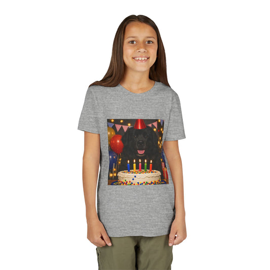 Birthday Buddy Newfie Youth Unisex Short Sleeve Crewneck Tee