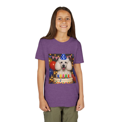 Birthday Buddy Poodle Youth Unisex Short Sleeve Crewneck Tee