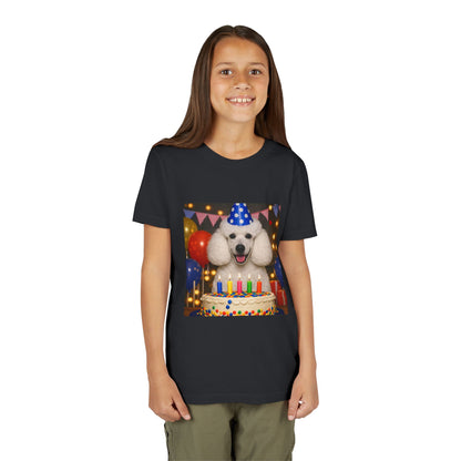 Birthday Buddy Poodle Youth Unisex Short Sleeve Crewneck Tee