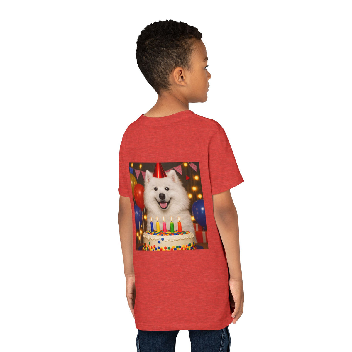 Birthday Buddy Samoyed Youth Unisex Short Sleeve Crewneck Tee