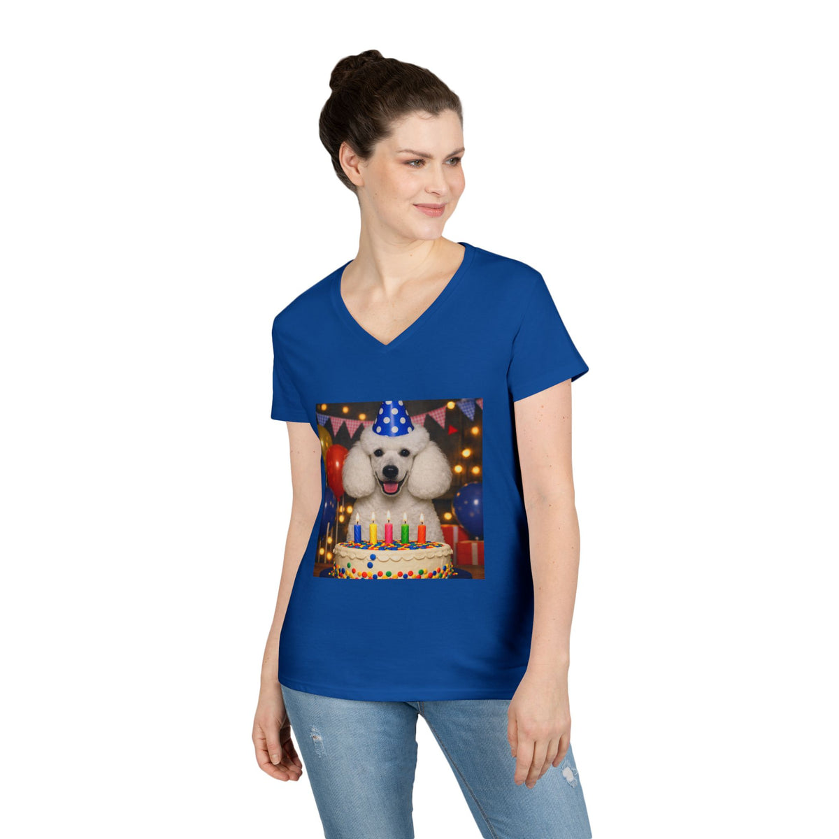 Birthday Buddy Poodle Women's V-Neck Tee