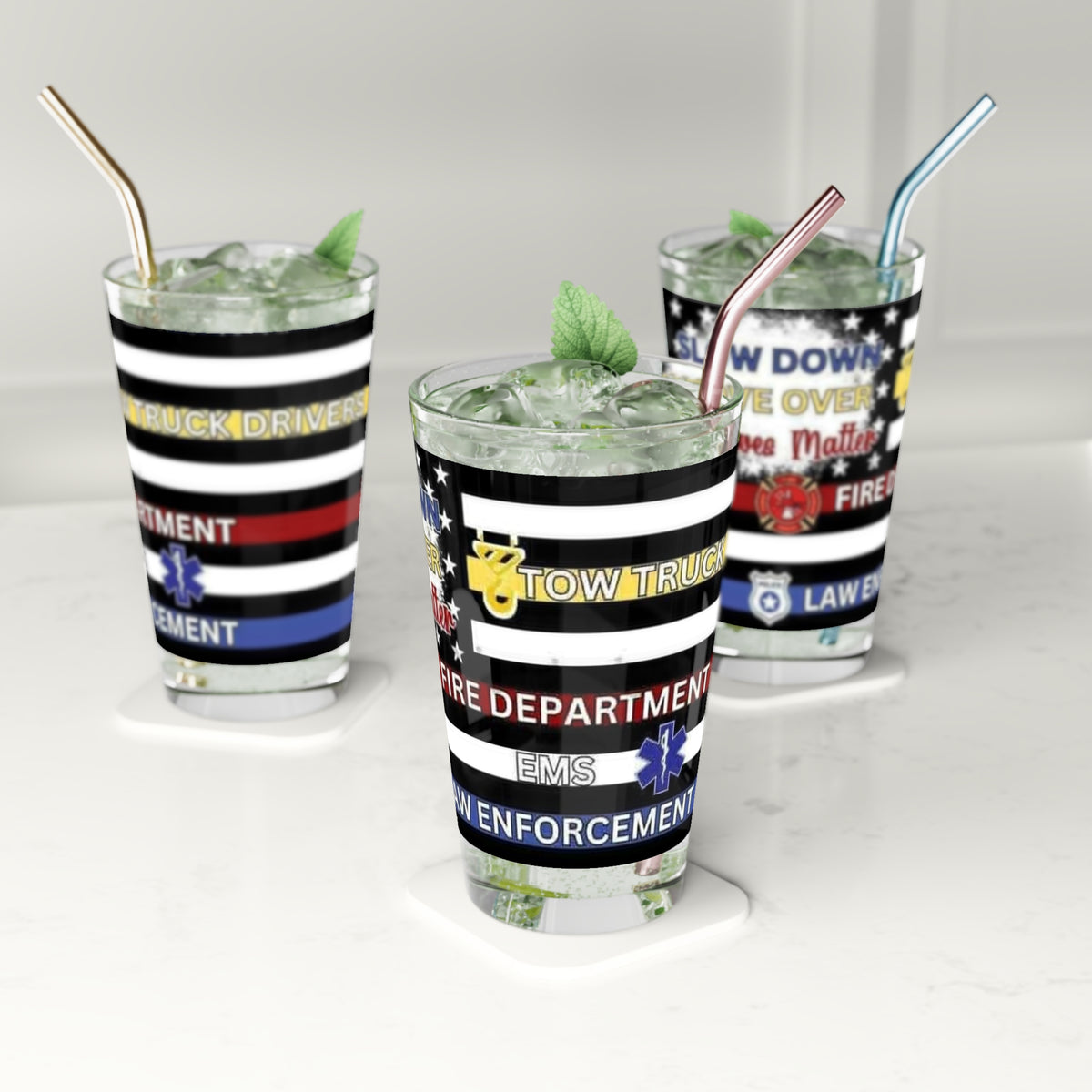 Slow Down Move Over Flag Drinking Glass