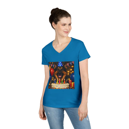 Birthday Buddy German Shepherd Women's V-Neck Tee
