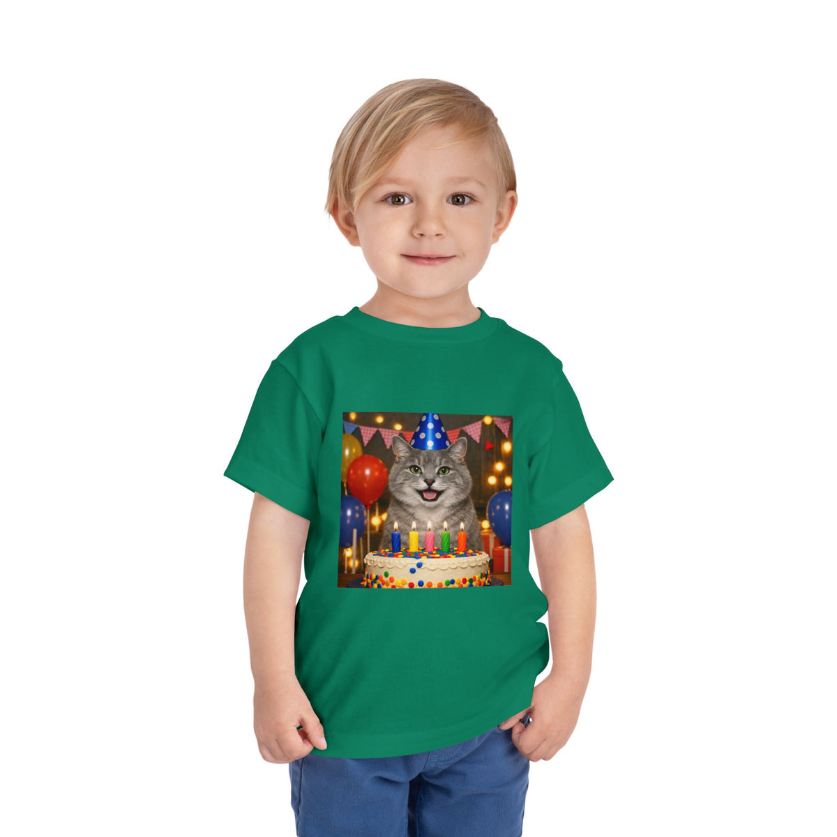 Birthday Buddy Cat Toddler Unisex Short Sleeve Crewneck Tee