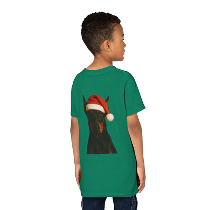 Santa Paws Doberman Youth Unisex Short Sleeve Crewneck Tee