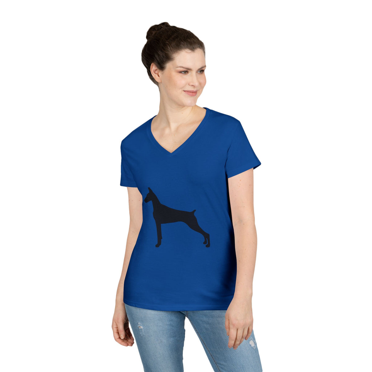 Doberman Silhouette Women's V-Neck Tee
