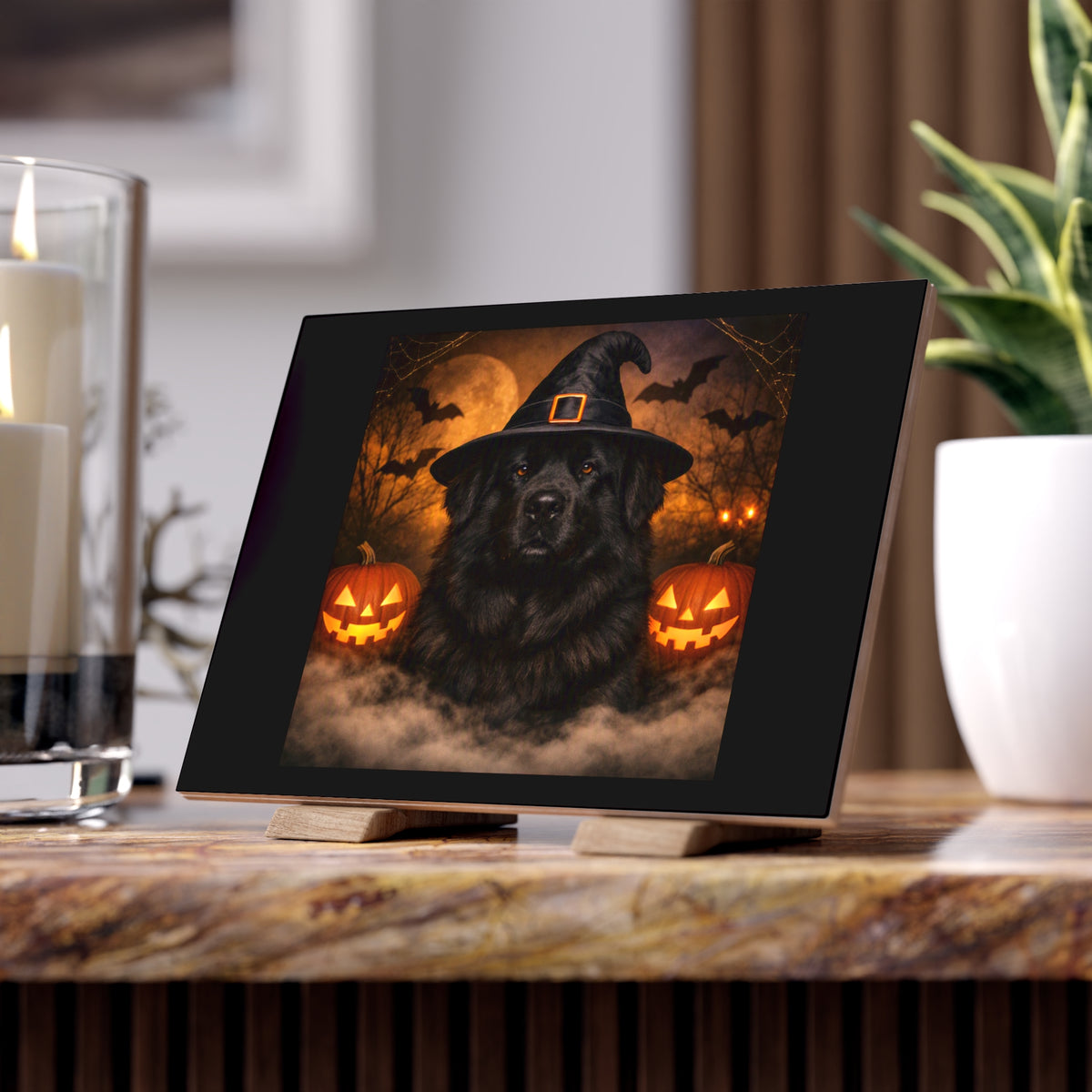 Witch Hat Pack Newfie Ceramic Photo Tile