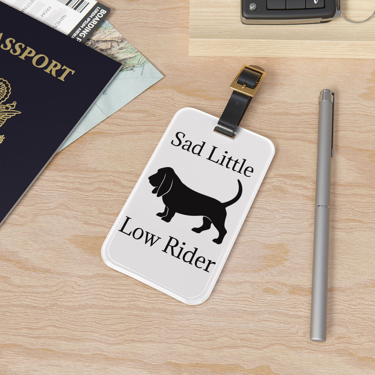 Sad Little Low Rider Leather Strap Luggage Tag