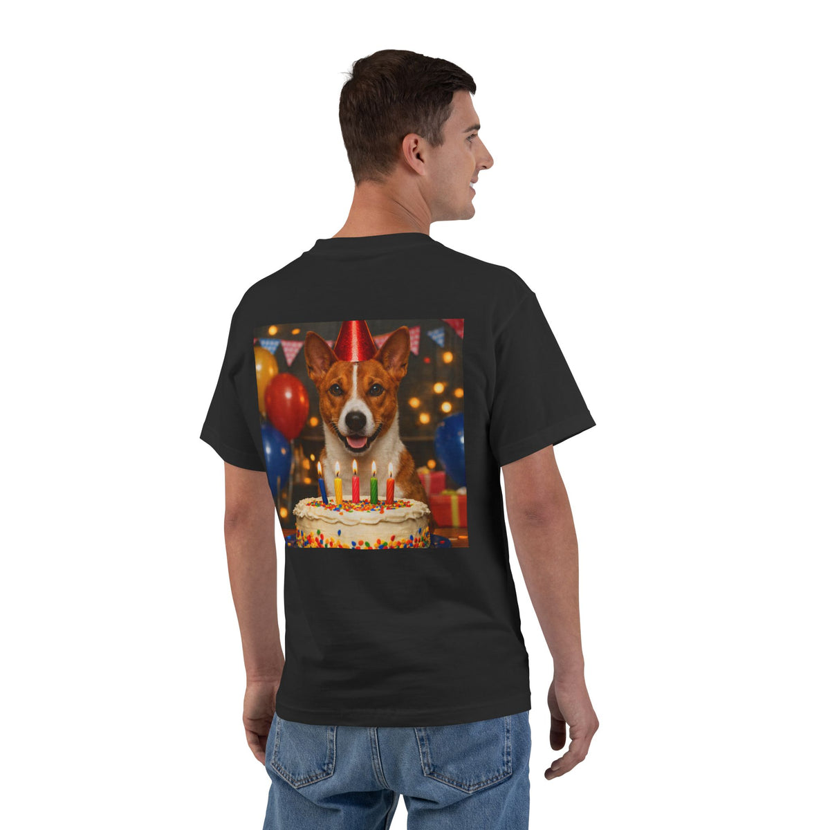 Birthday Buddy Basenji Men's Short-Sleeve Crewneck Tee