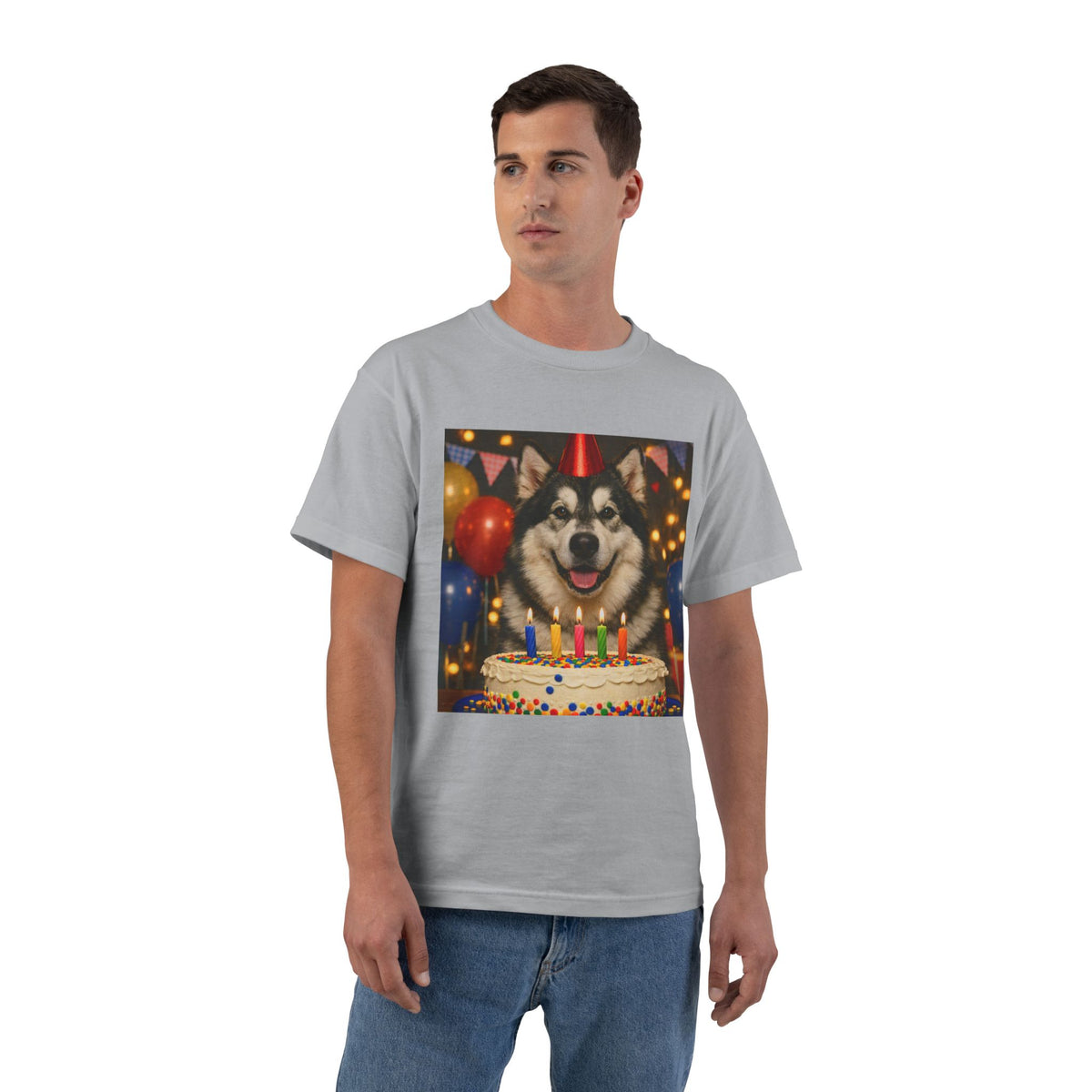 Birthday Buddy Malamute Men's Short-Sleeve Crewneck Tee