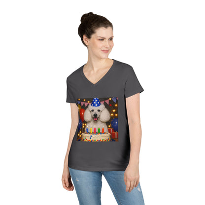 Birthday Buddy Poodle Women's V-Neck Tee