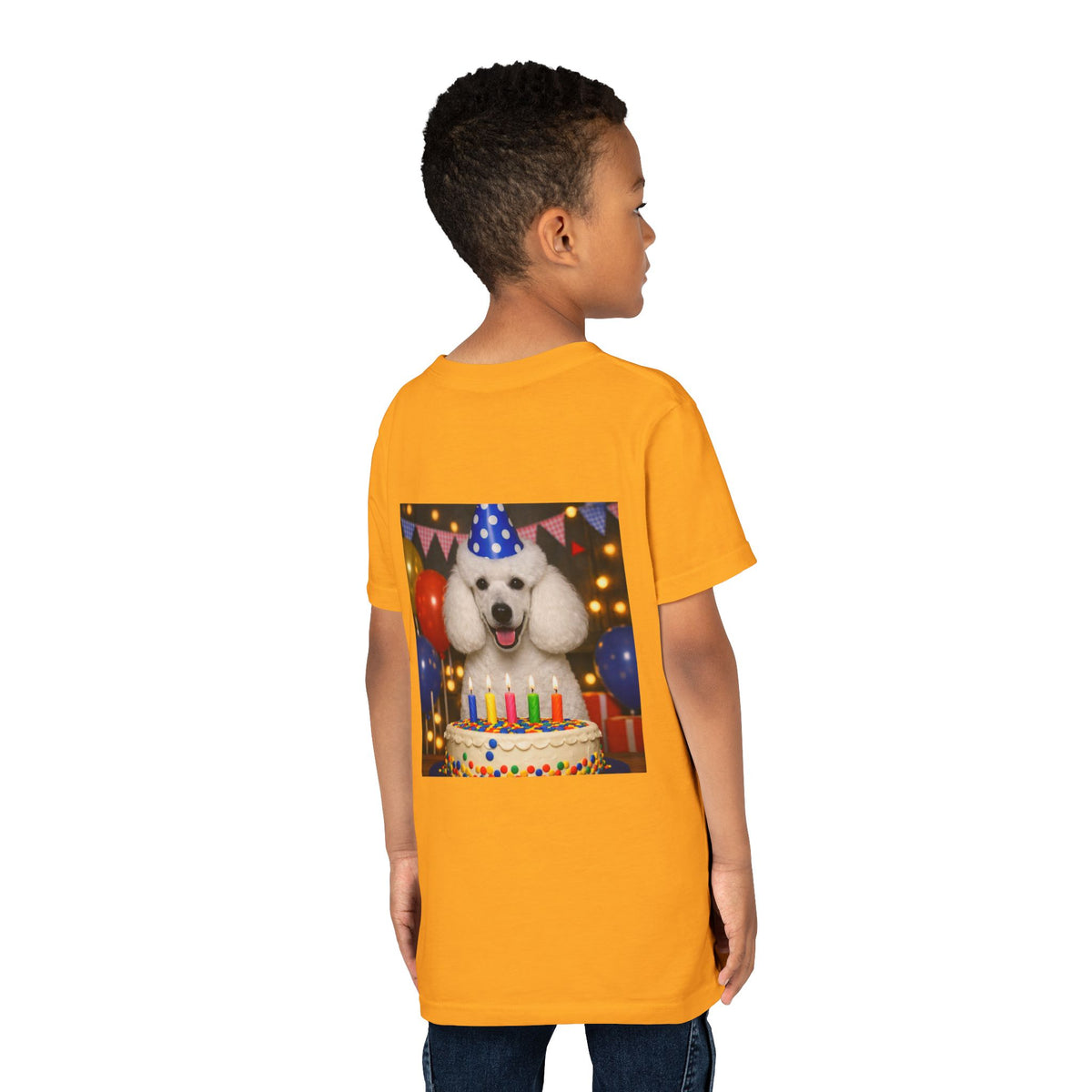 Birthday Buddy Poodle Youth Unisex Short Sleeve Crewneck Tee