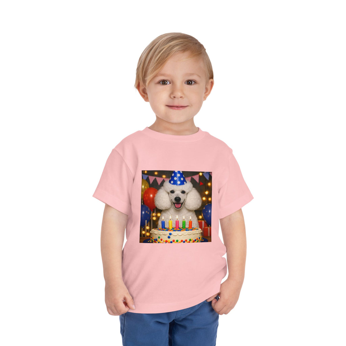 Birthday Buddy Poodle Toddler Unisex Short Sleeve Crewneck Tee
