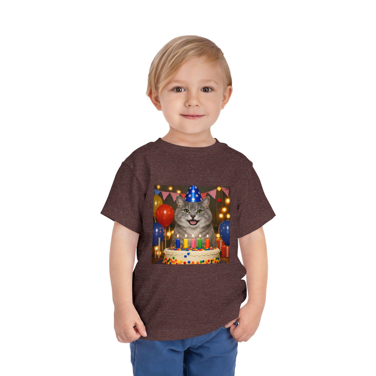 Birthday Buddy Cat Toddler Unisex Short Sleeve Crewneck Tee
