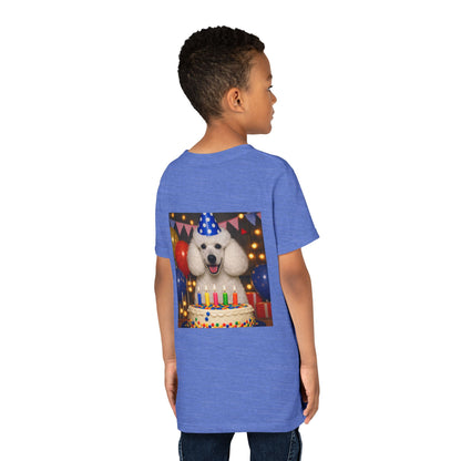 Birthday Buddy Poodle Youth Unisex Short Sleeve Crewneck Tee