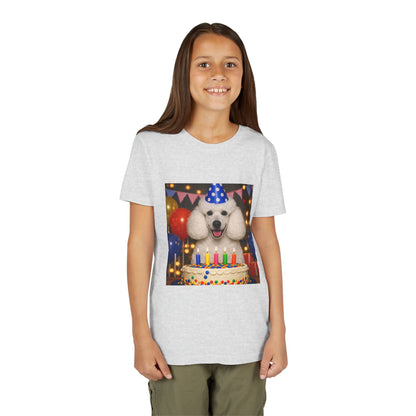 Birthday Buddy Poodle Youth Unisex Short Sleeve Crewneck Tee
