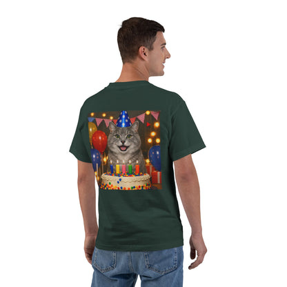 Birthday Buddy Cat Men's Short-Sleeve Crewneck Tee