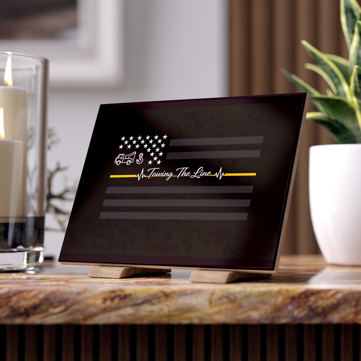 Thin Yellow Line Ceramic Photo Tile