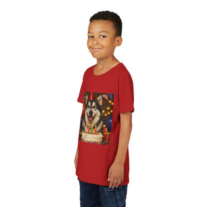 Birthday Buddy Malamute Youth Unisex Short Sleeve Crewneck Tee