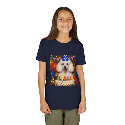 Birthday Buddy Poodle Youth Unisex Short Sleeve Crewneck Tee