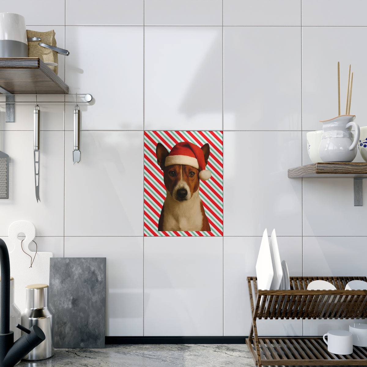 Santa Paws Basenji Ceramic Photo Tile