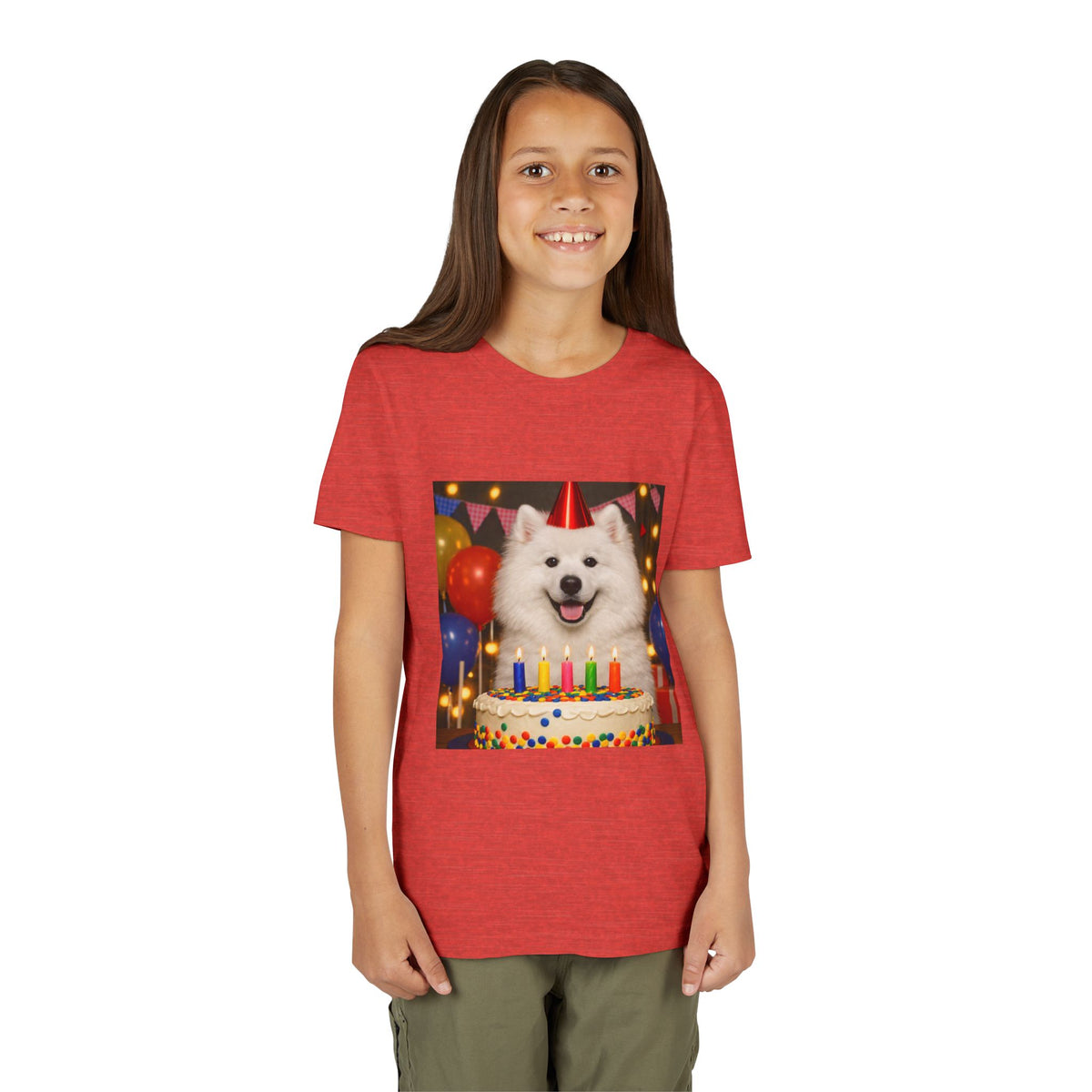 Birthday Buddy Samoyed Youth Unisex Short Sleeve Crewneck Tee