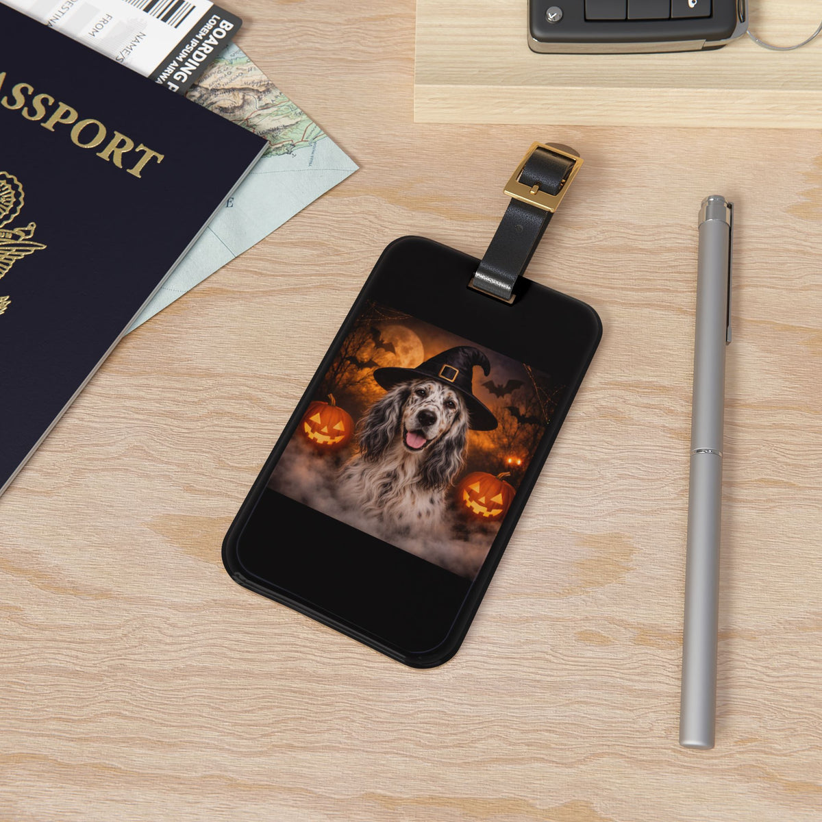 Witch Hat Pack English Setter Leather Strap Luggage Tag