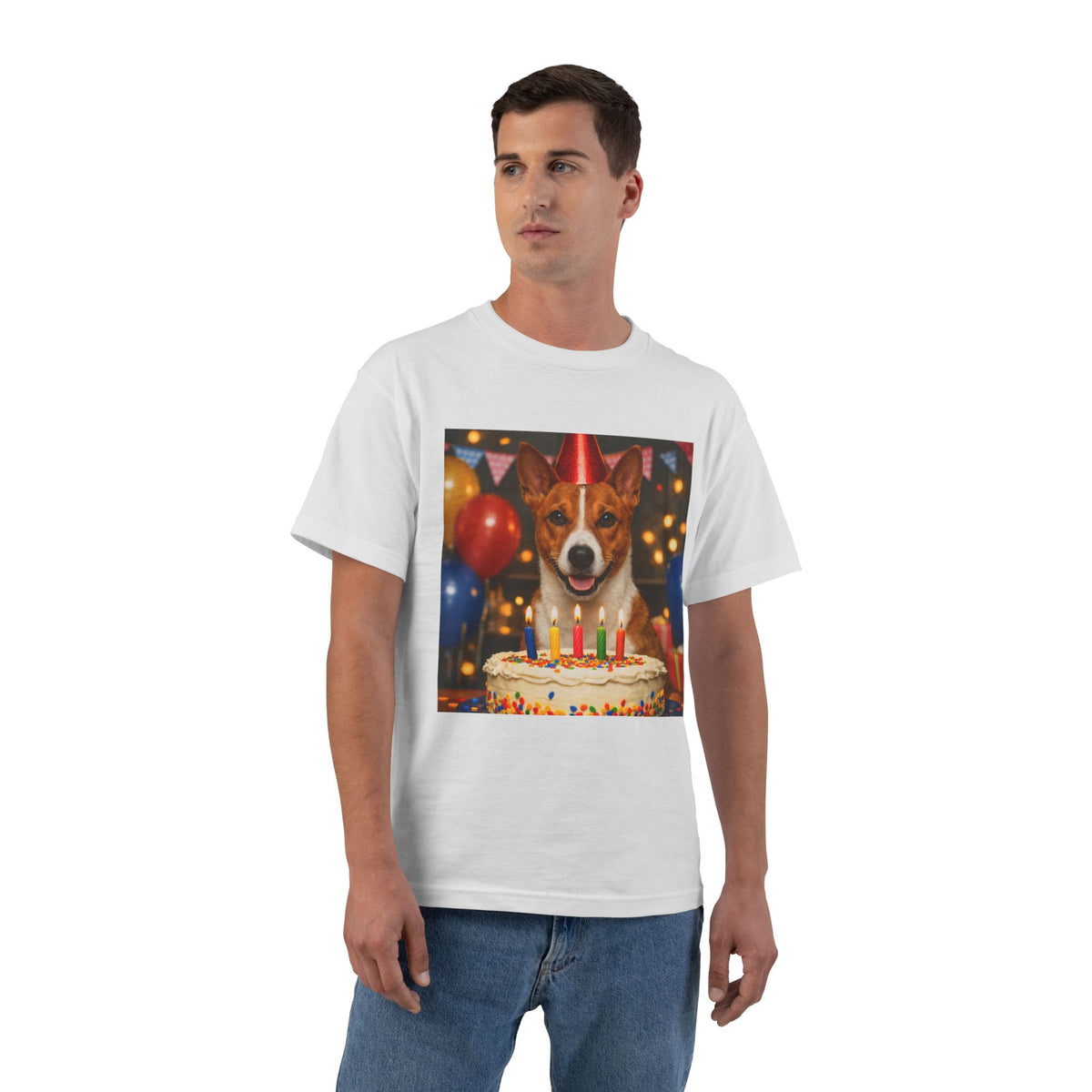 Birthday Buddy Basenji Men's Short-Sleeve Crewneck Tee