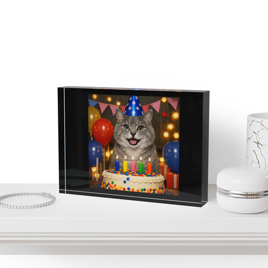 Birthday Buddy Cat Acrylic Photo Block